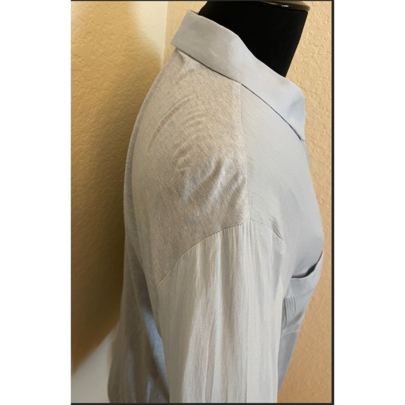 LOFT - Light Blue Mixed Media Button Up Shirt - Sz L - Picture 5 of 9